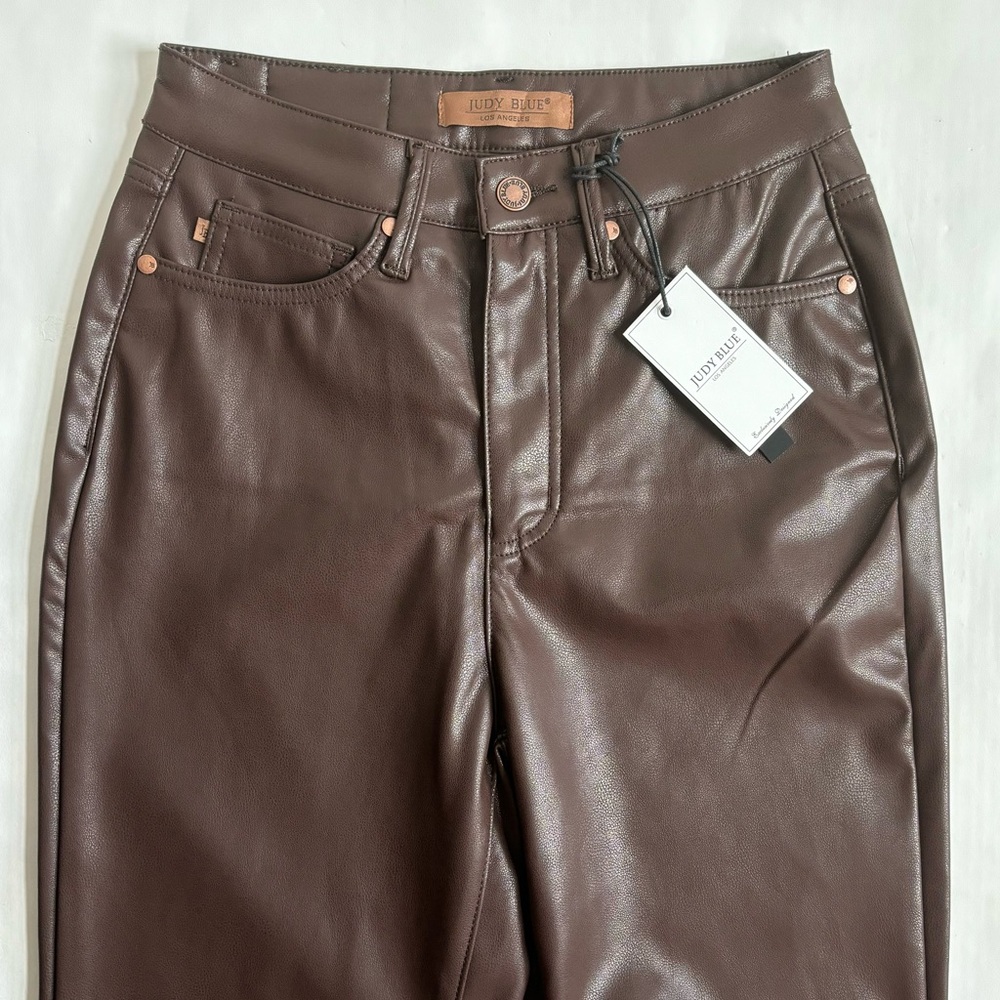 Judy Blue Tummy Control High Rise Faux Leather Straight Pants Espresso Size 26 - Picture 4 of 17